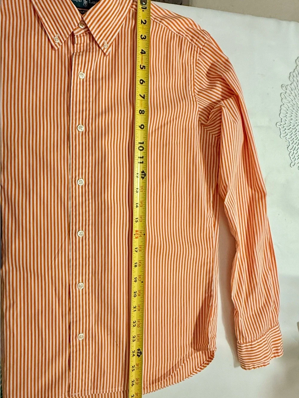 Ralph Lauren Orange and White Striped Button-Down Classic Fit Shirt Medium - Picture 7 of 9